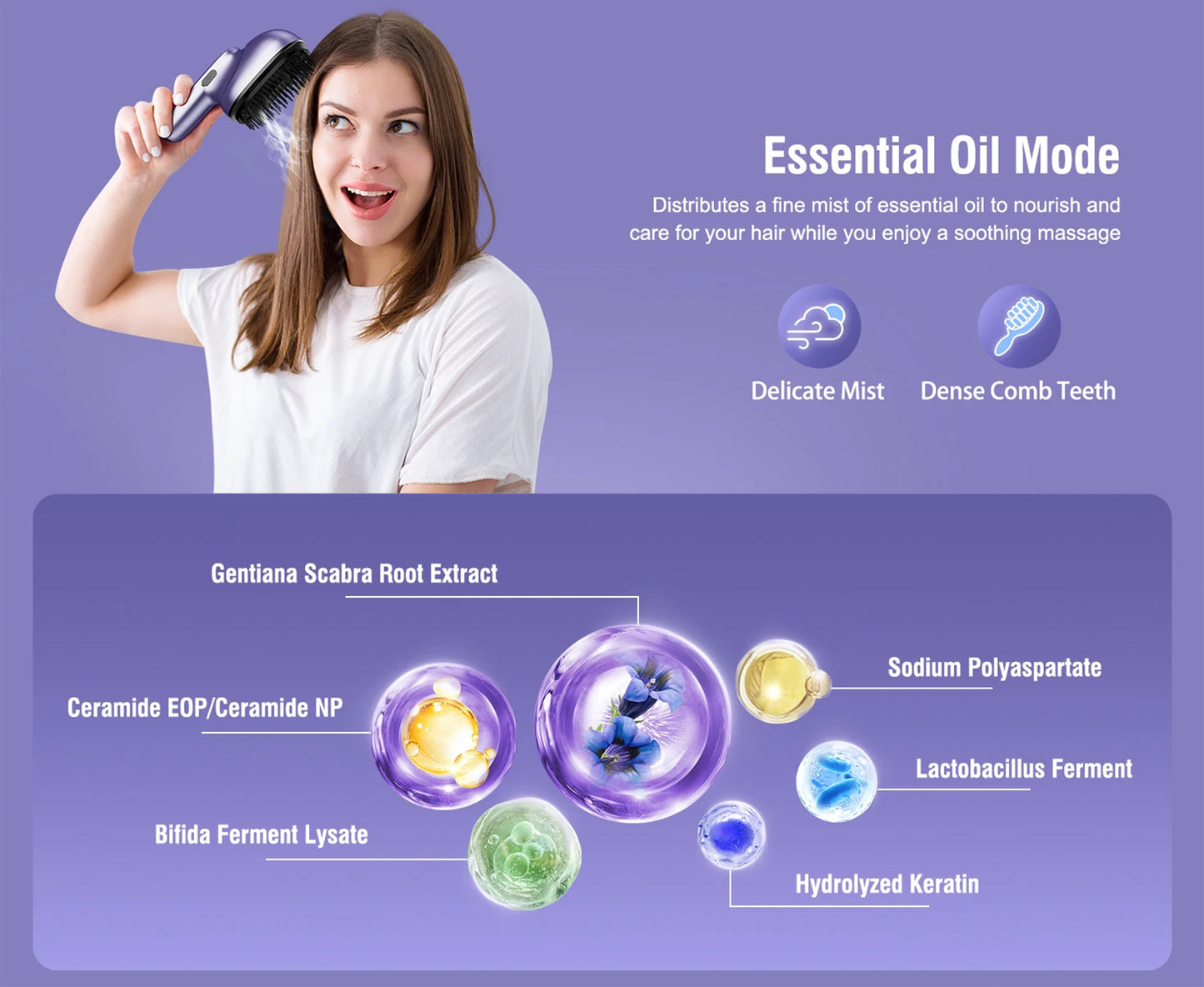 Electric Scalp Massager Brush with Essential Oil Atomizer | 2 Vibration Modes, 4 Oil Cartridges, USB Rechargeable & Washable Head