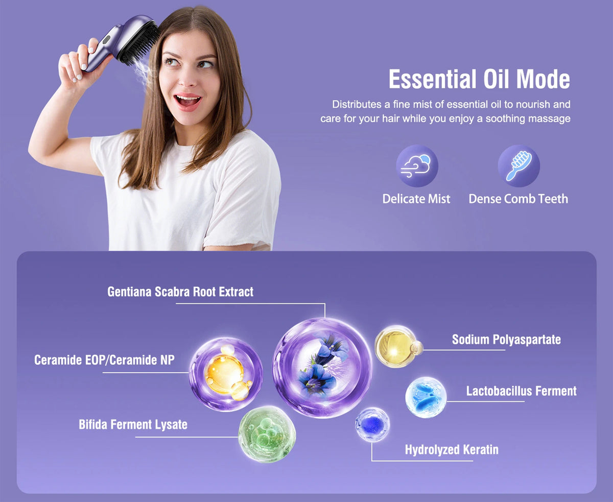 Electric Scalp Massager Brush with Oil Atomizer, 2 Modes and 4 Cartridges