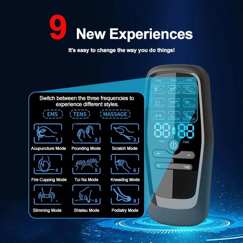 Rechargeable TENS & EMS Muscle Stimulator – 6 Modes, 19 Intensity Levels & 4 Reusable Electrode Pads