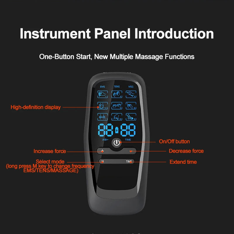 Rechargeable TENS & EMS Muscle Stimulator – 6 Modes, 19 Intensity Levels & 4 Reusable Electrode Pads