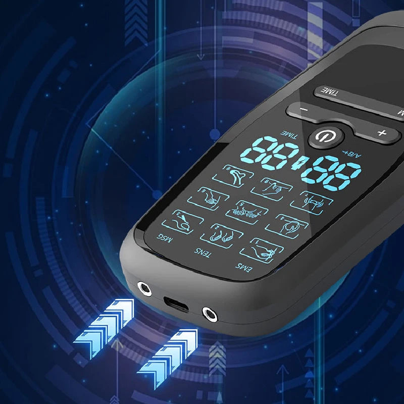Rechargeable TENS & EMS Muscle Stimulator – 6 Modes, 19 Intensity Levels & 4 Reusable Electrode Pads