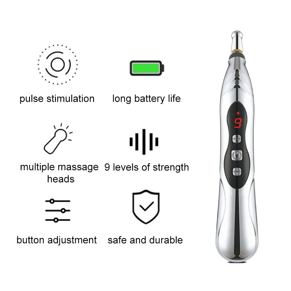Electric Acupuncture Pen for Pain Relief | Needle-Free Microcurrent Meridian Therapy Device with 5 Heads, Muscle Recovery & USB-C Charging