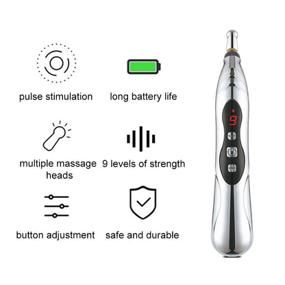 Electric Acupuncture Pen for Pain Relief | Needle-Free Microcurrent Meridian Therapy Device with 5 Heads, Muscle Recovery & USB-C Charging