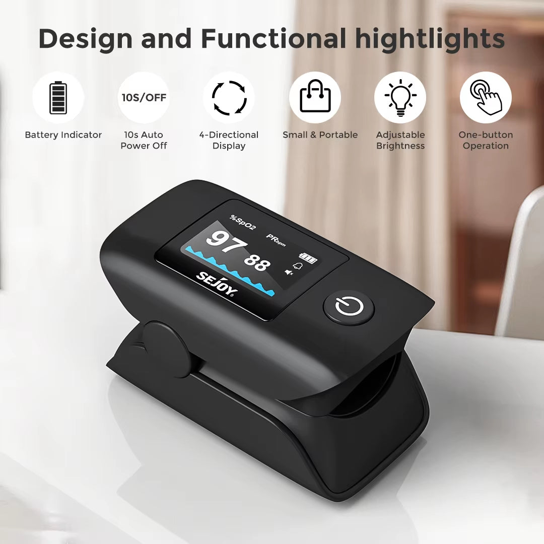 Fingertip Pulse Oximeter, Blood Oxygen and Pulse Rate, Rotating OLED Display