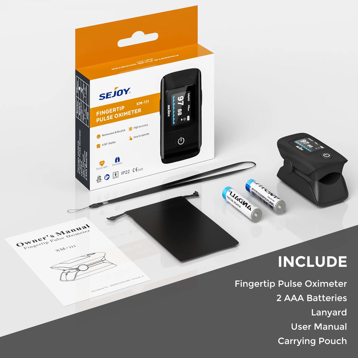 Fingertip Pulse Oximeter, Blood Oxygen and Pulse Rate, Rotating OLED Display