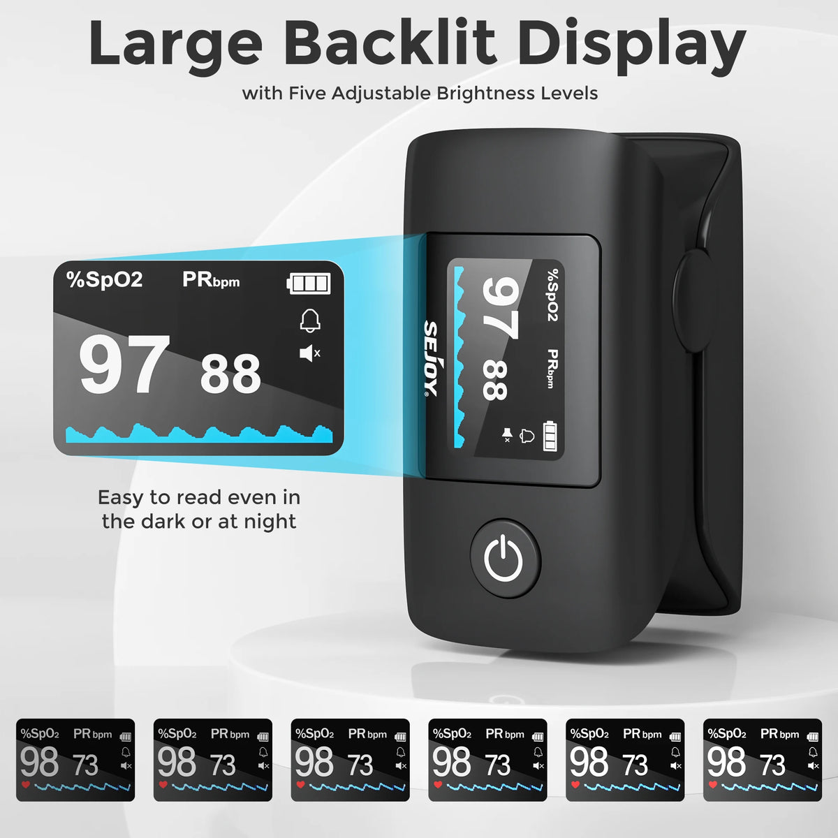 Fingertip Pulse Oximeter, Blood Oxygen and Pulse Rate, Rotating OLED Display