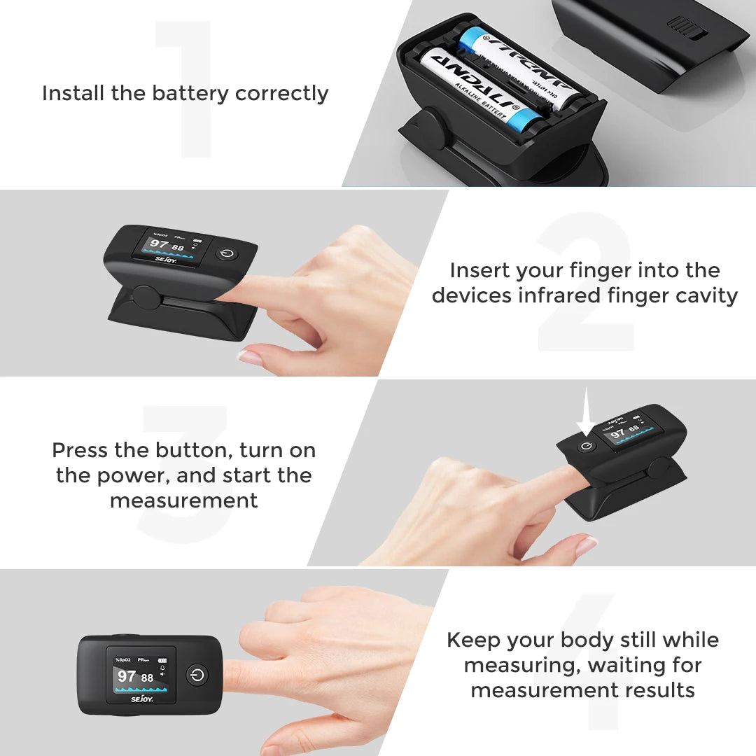 Fingertip Pulse Oximeter, Blood Oxygen and Pulse Rate, Rotating OLED Display