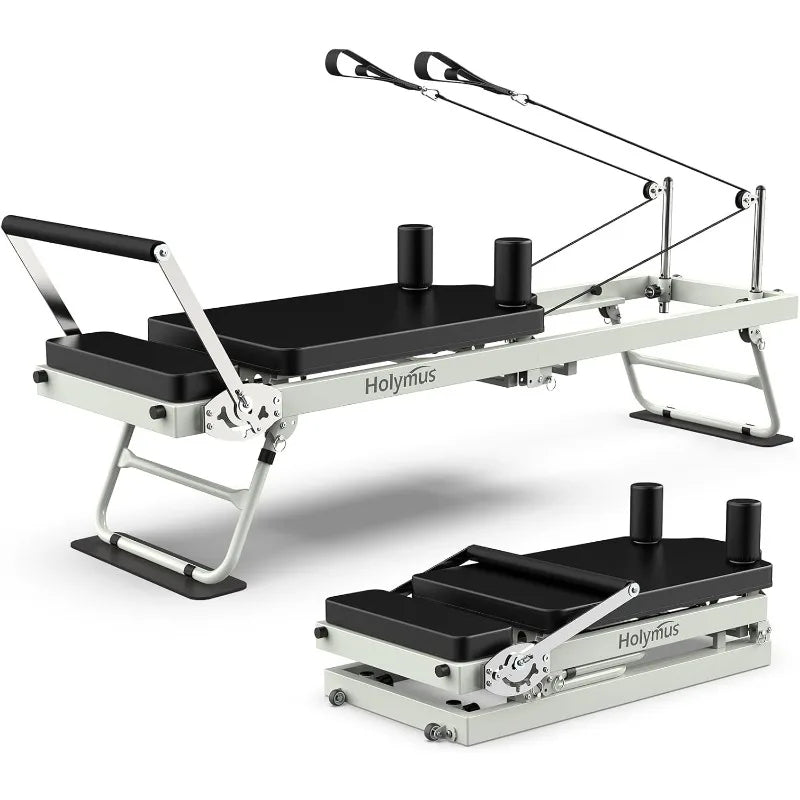 Foldable Pilates Reformer for Home | Dual Resistance (Springs + Cords), 400 LB Capacity, Compact 8 sq ft Design, Full Pilates Kit Included