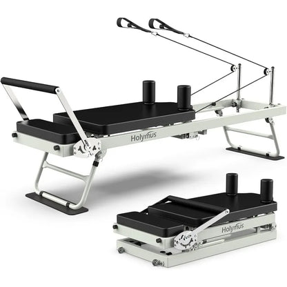 Foldable Pilates Reformer for Home | Dual Resistance (Springs + Cords), 400 LB Capacity, Compact 8 sq ft Design, Full Pilates Kit Included