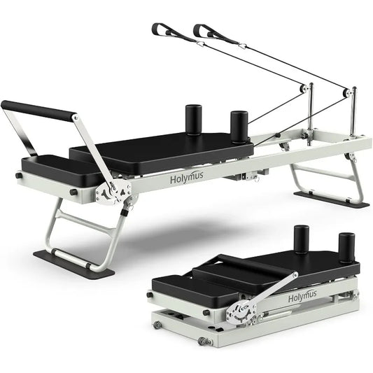 Foldable Pilates Reformer for Home | Dual Resistance (Springs + Cords), 400 LB Capacity, Compact 8 sq ft Design, Full Pilates Kit Included