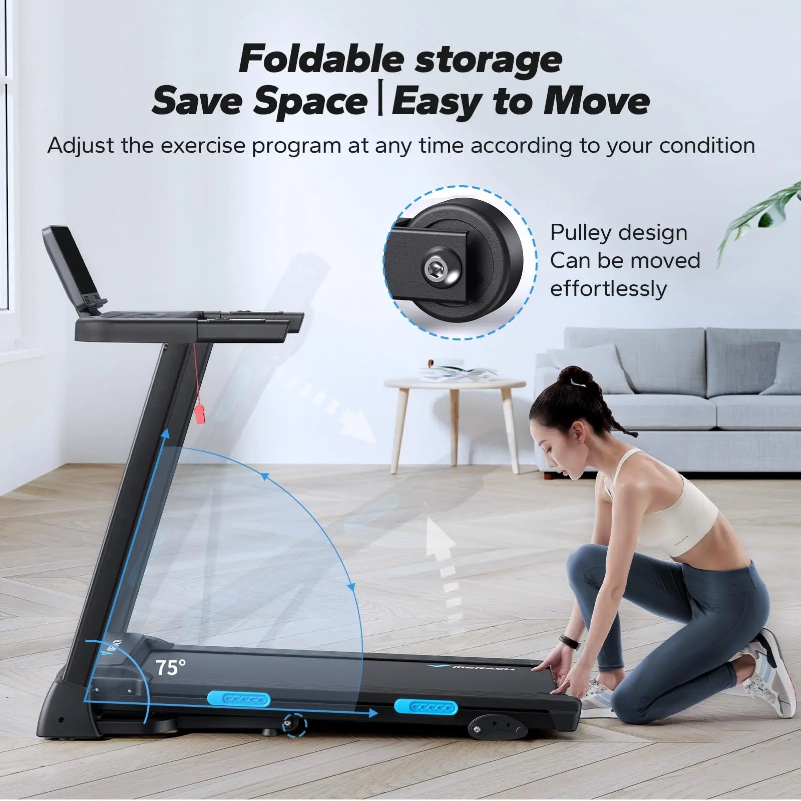 Foldable Treadmill with 6% Incline | 0.8–7.5 MPH, 265 lb Capacity, Heart Rate Monitor, App Sync & Shock-Absorbing Deck