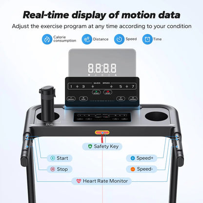 Foldable Treadmill with 6% Incline | 0.8–7.5 MPH, 265 lb Capacity, Heart Rate Monitor, App Sync & Shock-Absorbing Deck