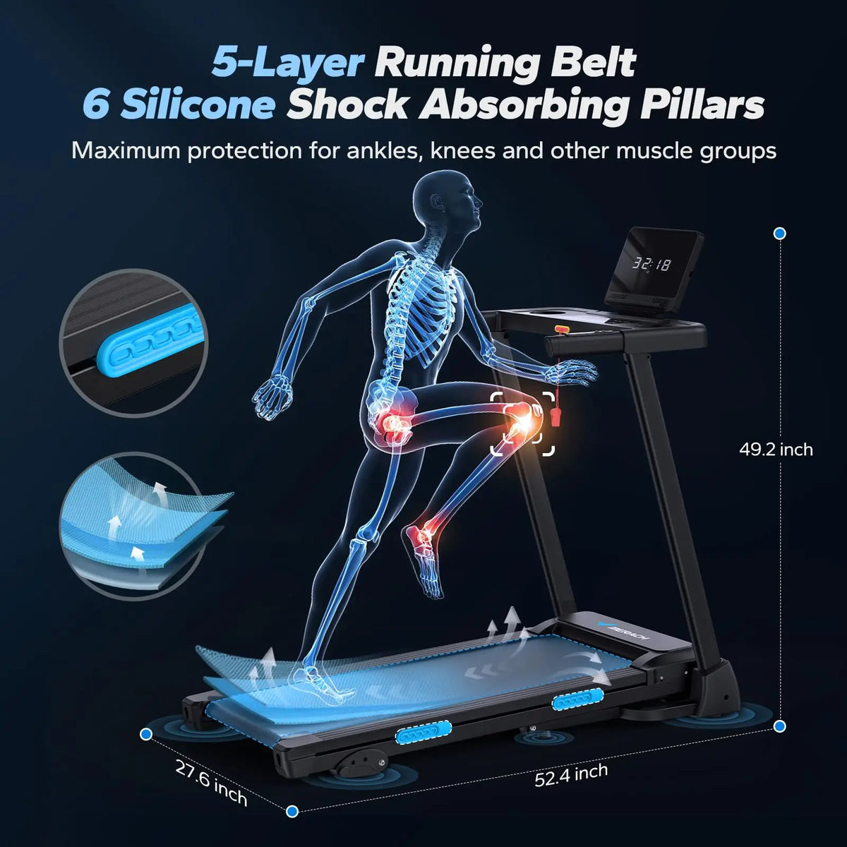 Folding Treadmill with 3 Manual Incline Positions, Up to 7.5 mph and Bluetooth