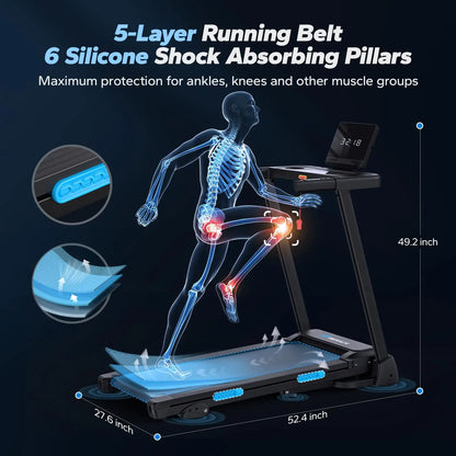 Foldable Treadmill with 6% Incline | 0.8–7.5 MPH, 265 lb Capacity, Heart Rate Monitor, App Sync & Shock-Absorbing Deck