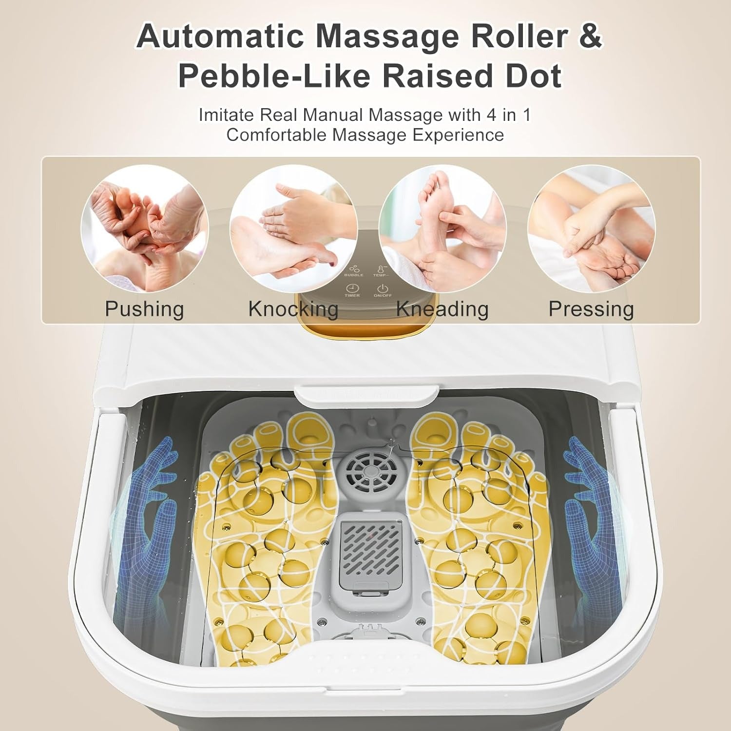 Collapsible Heated Foot Spa Massager with Motorized Rollers, Bubbles, Temperature Control & Pedicure Kit