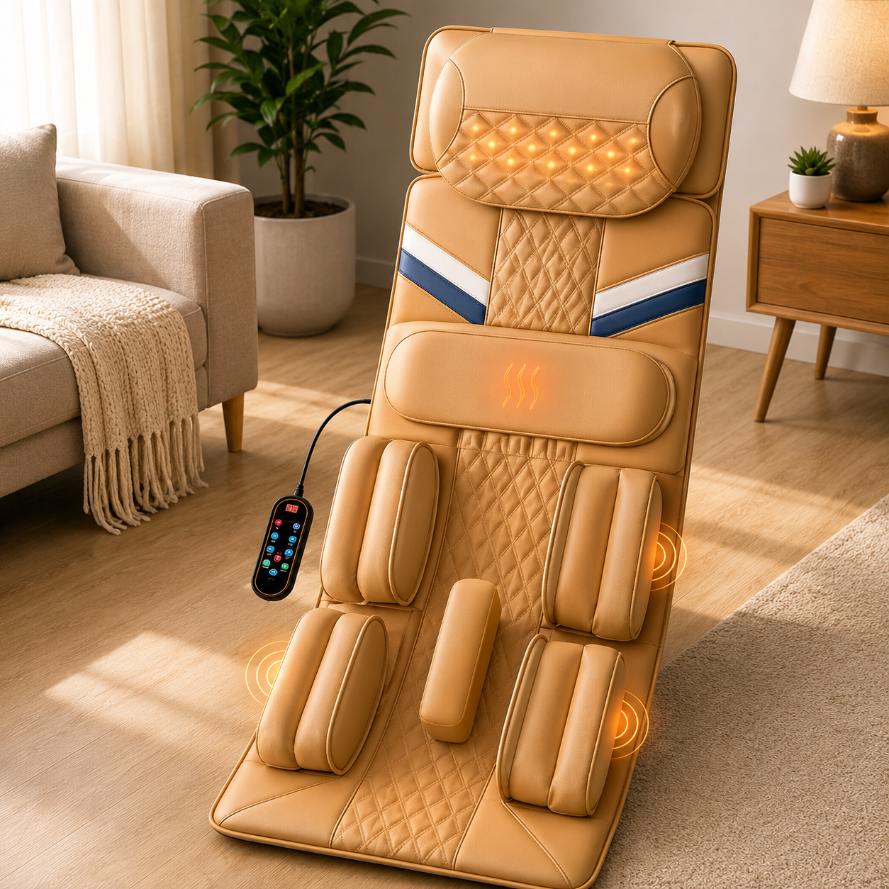Full Body Massage Mat with Heat and Air Compression | Neck, Back & Lumbar Traction Massager with Vibration and Remote Gold
