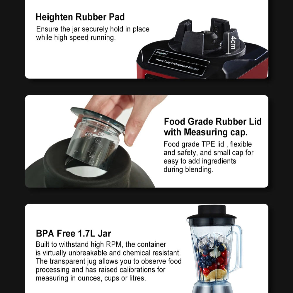 Countertop Blender 2200W | 2L Jar, 6-Blade System, Timer, Quiet Design