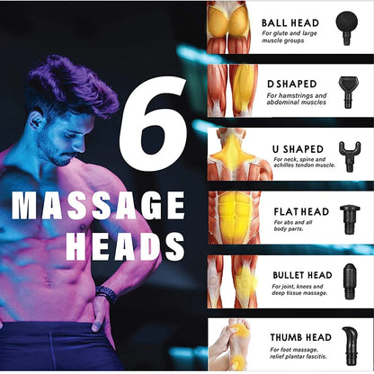 Deep Tissue Massage Gun | 30 Speeds, 6 Heads, Quiet Motor