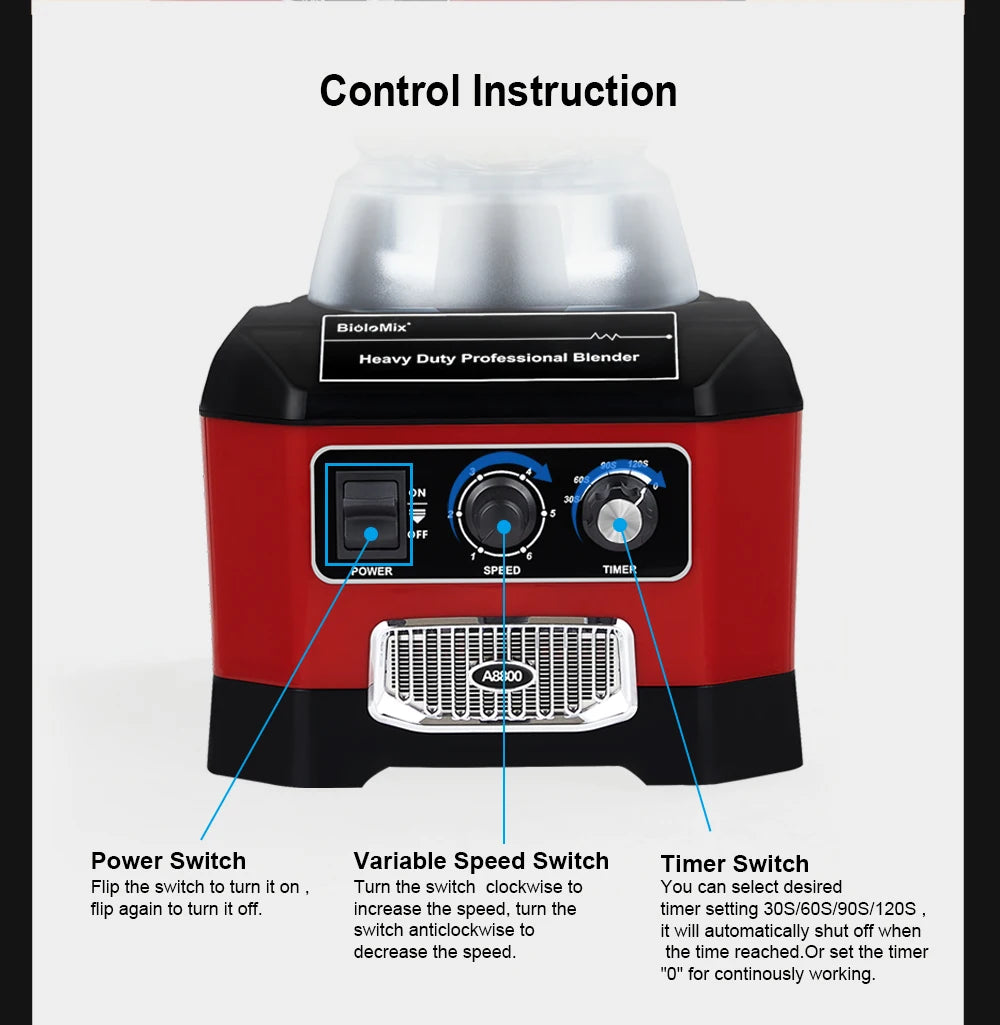 Countertop Blender 2200W | 2L Jar, 6-Blade System, Timer, Quiet Design