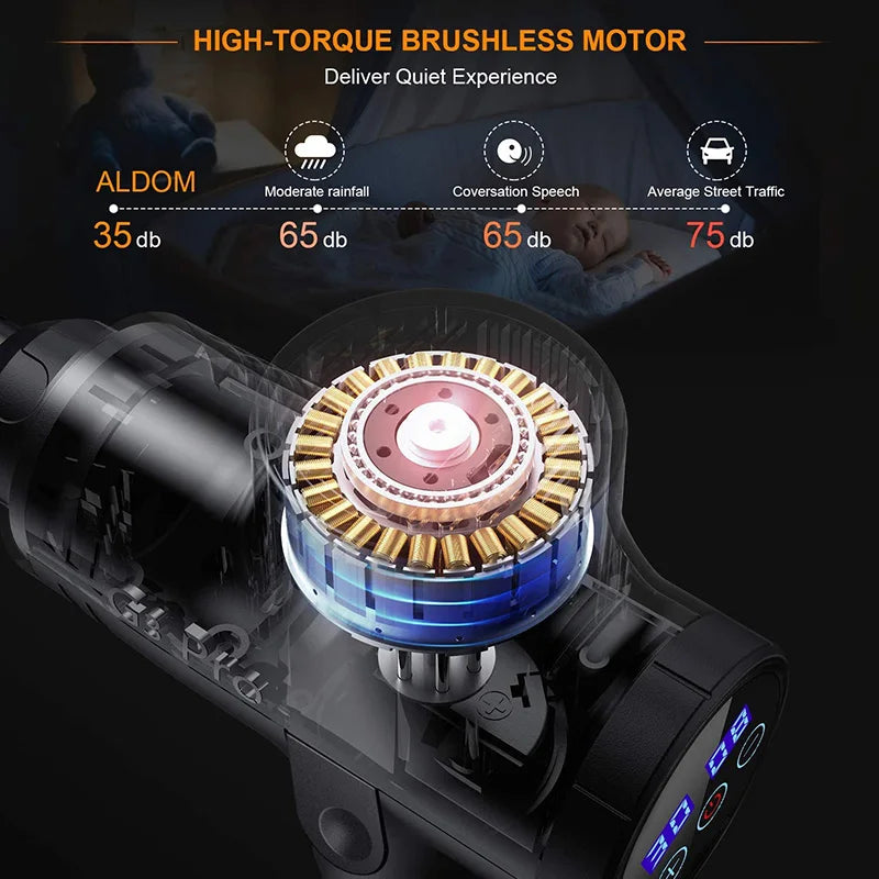 Deep Tissue Massage Gun | 30 Speeds, 6 Heads, Quiet Motor