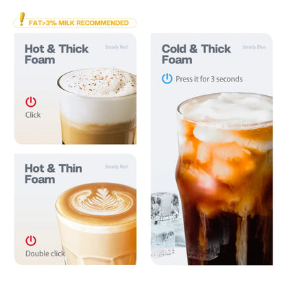 Electric Milk Frother & Steamer for Latte, Cappuccino, Macchiato