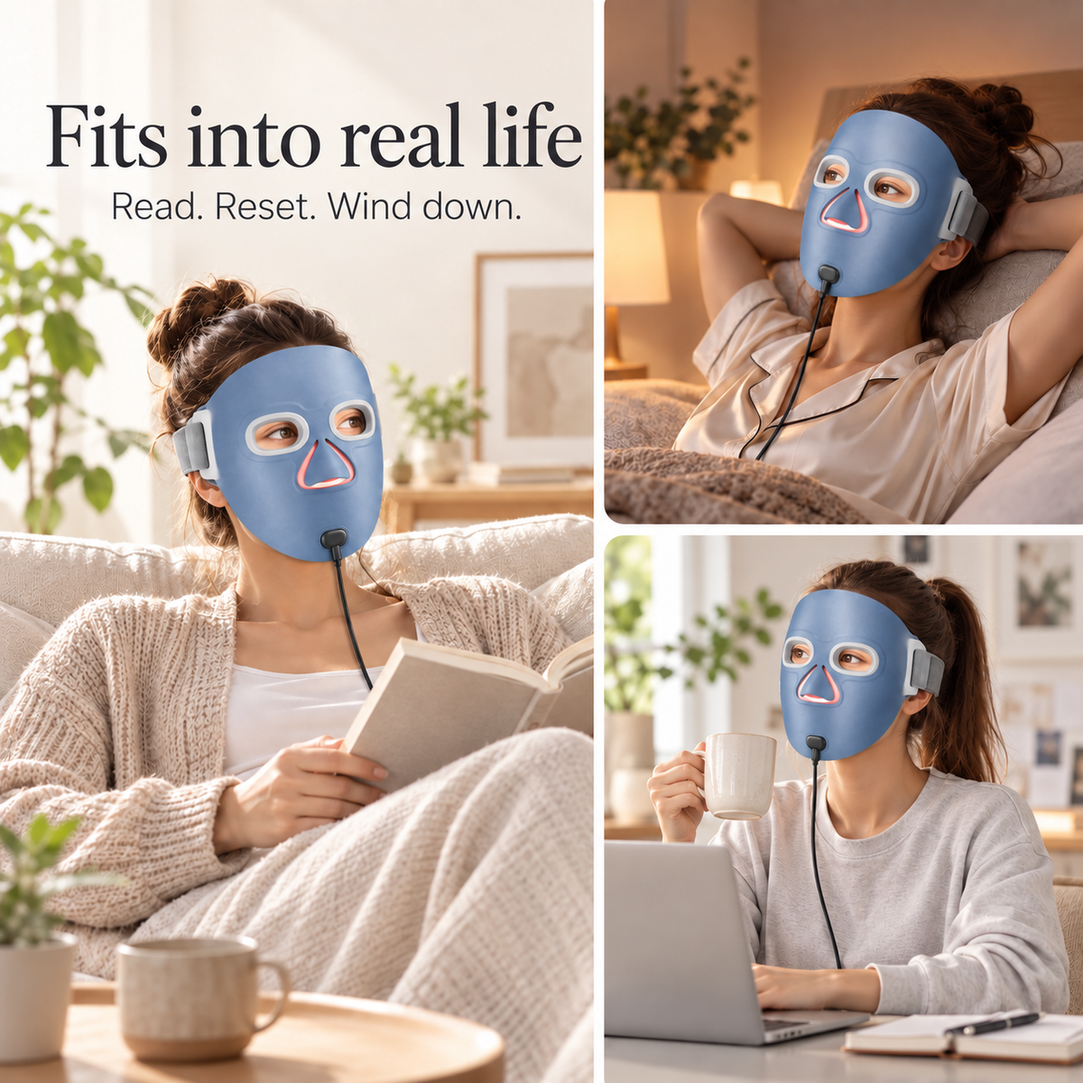LED Light Therapy Face Mask with 4 Modes, Timer and Rechargeable Controller