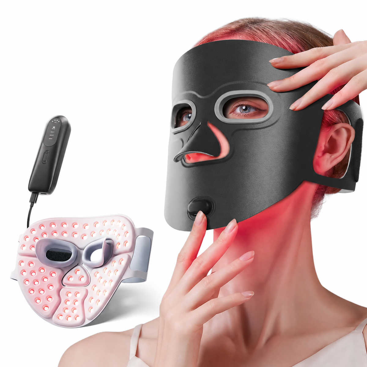 LED Light Therapy Face Mask with 4 Modes, Timer and Rechargeable Controller Black