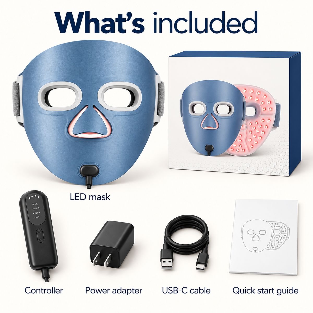 LED Light Therapy Face Mask with 4 Modes, Timer and Rechargeable Controller