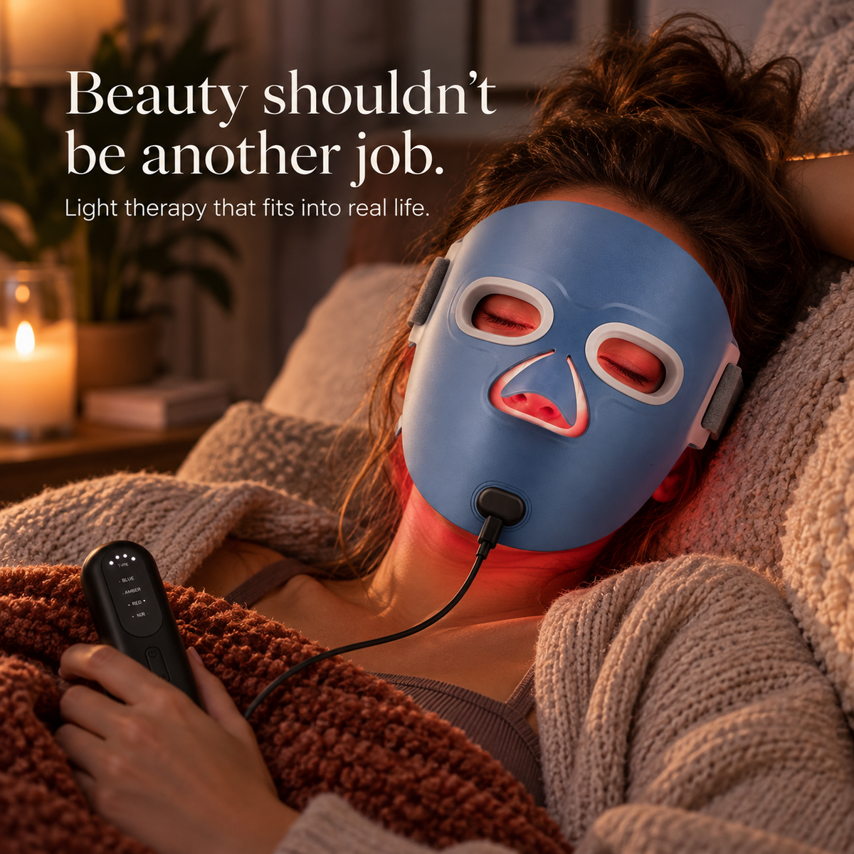 LED Light Therapy Face Mask with 4 Modes, Timer and Rechargeable Controller