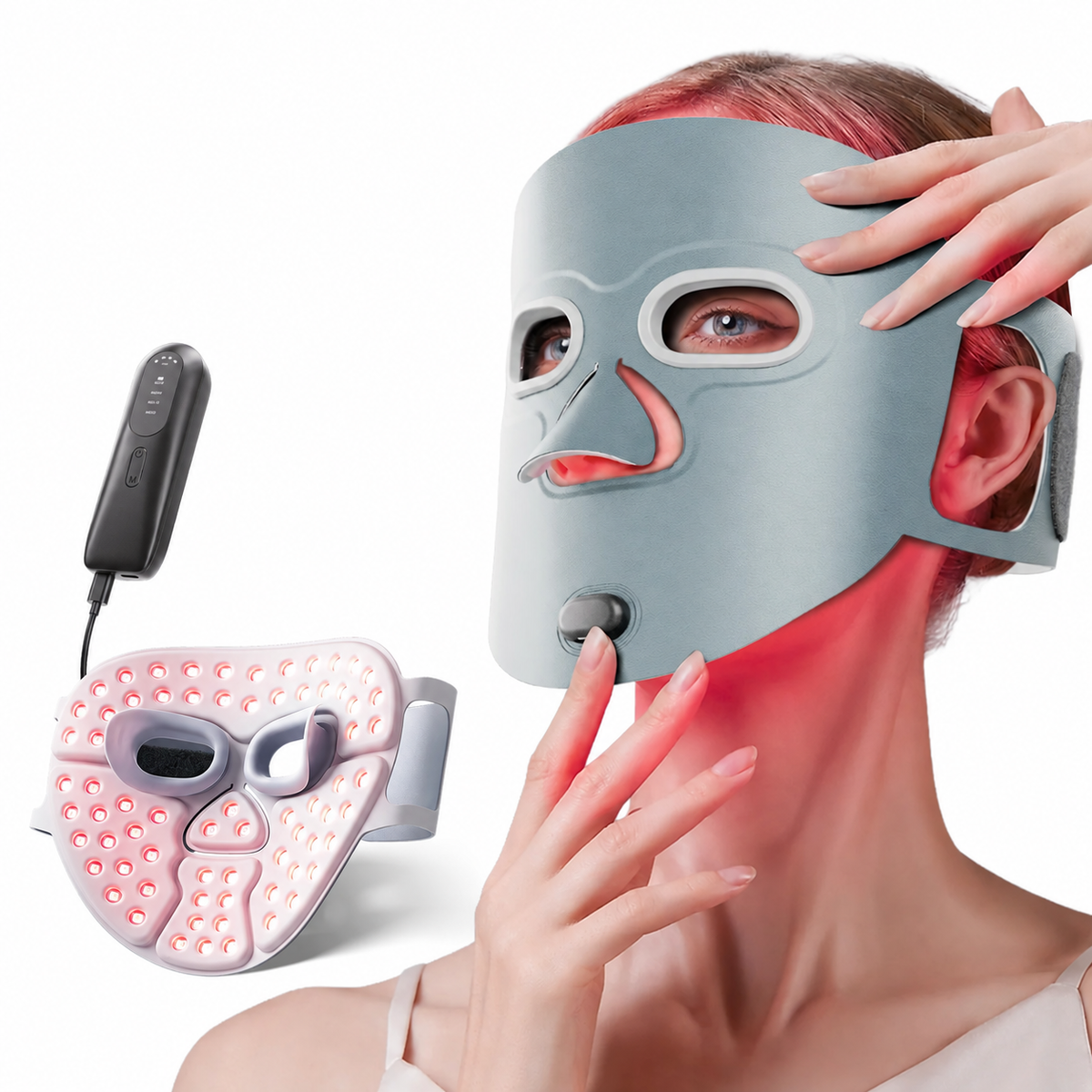 LED Light Therapy Face Mask with 4 Modes, Timer and Rechargeable Controller Silver