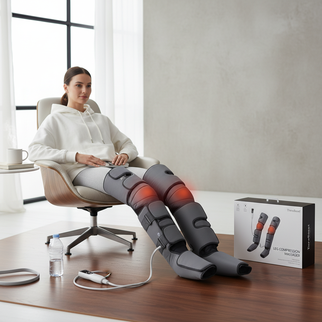 Leg Compression Massager with Heat | Full Foot, Calf & Thigh Air Compression Wraps with 3 Modes, 3 Intensities & Knee Heating