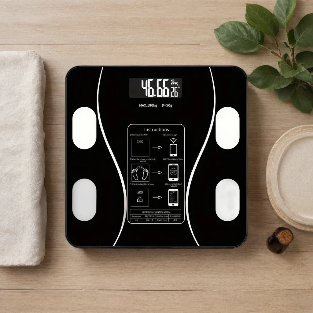 Smart Body Fat Scale | Bluetooth Digital Bathroom Scale with LED Display | Body Composition Analyzer | Tracks Weight, BMI, Fat & More Black
