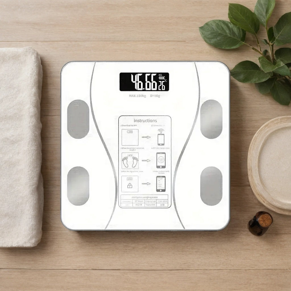 Smart Body Fat Scale | Bluetooth Digital Bathroom Scale with LED Display | Body Composition Analyzer | Tracks Weight, BMI, Fat & More White