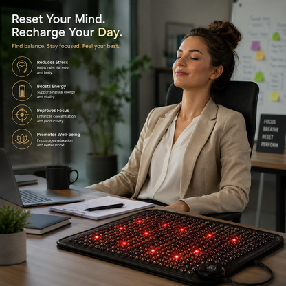 PEMF Red Light Infrared Heating Mat 19 x 34 in | 660nm LEDs, Amethyst, Tourmaline & Jade, 85–159°F