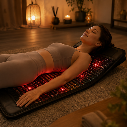 PEMF Red Light Infrared Heating Mat 19 x 34 in | 660nm LEDs, Amethyst, Tourmaline & Jade, 85–159°F
