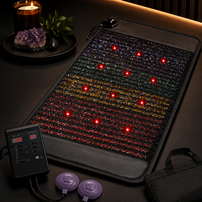 PEMF Red Light Infrared Heating Mat 19 x 34 in | 660nm LEDs, Amethyst, Tourmaline & Jade, 85–159°F