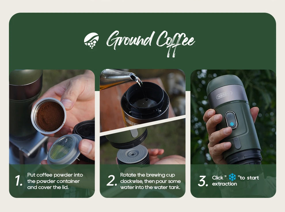 Portable Espresso Maker for Capsules and Ground Coffee, 60 ml Tank