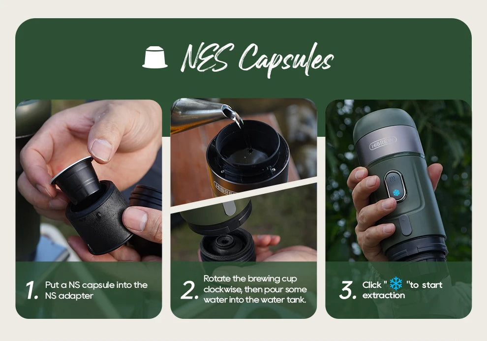 Portable Espresso Maker for Capsules and Ground Coffee, 60 ml Tank