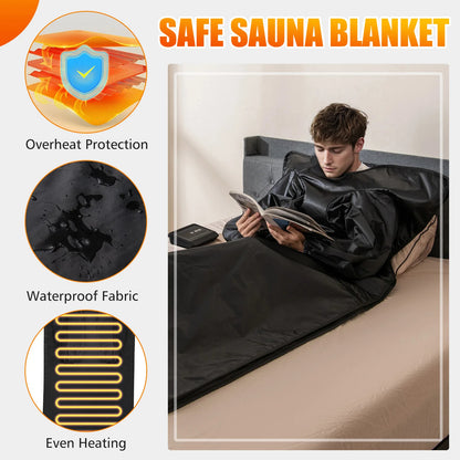 Portable Infrared Sauna Blanket 36 x 76 in | 6 Heat Levels, 86–176°F Range, 1–60 Minute Timer, Armholes & Foldable Waterproof Design