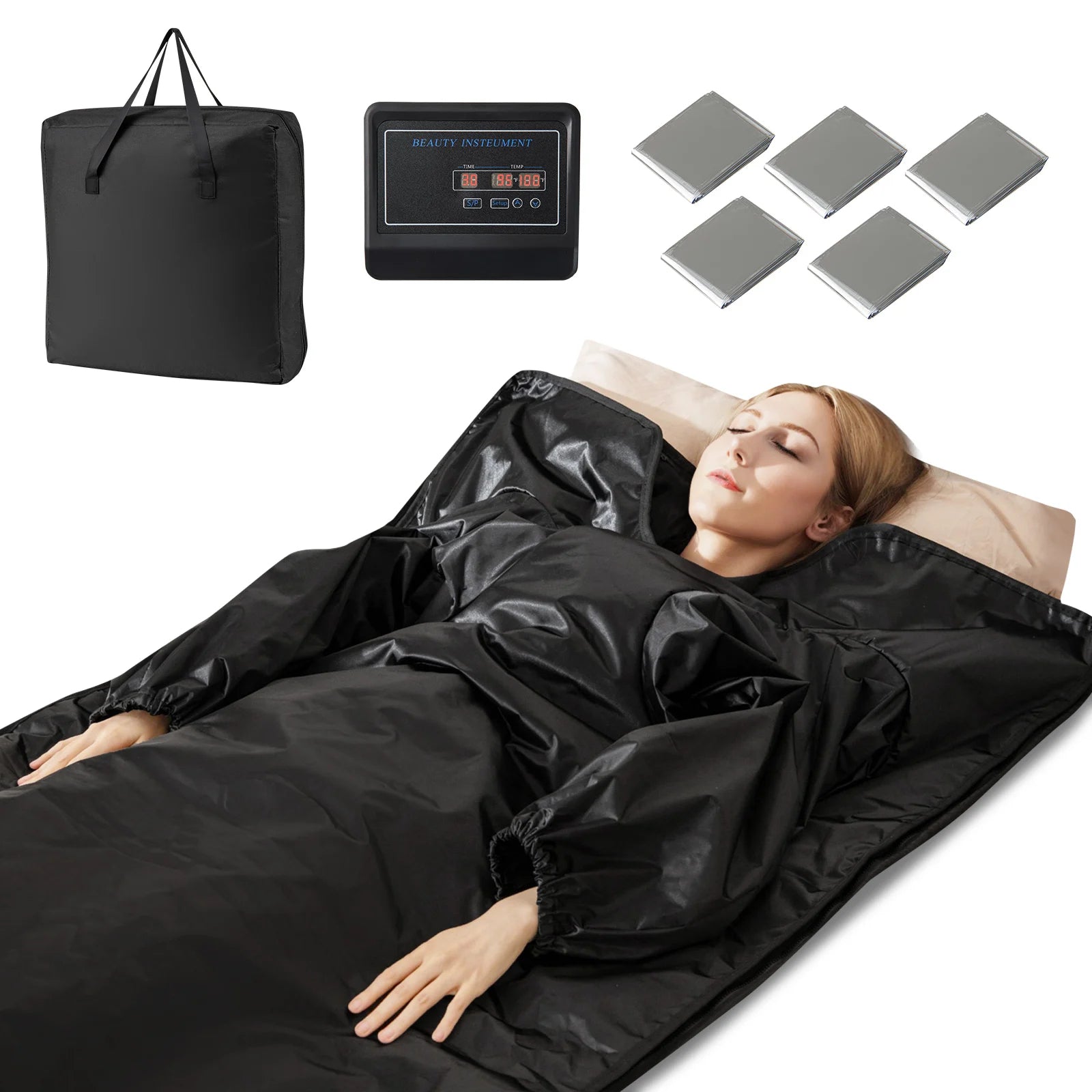 Portable Infrared Sauna Blanket 36 x 76 in | 6 Heat Levels, 86–176°F Range, 1–60 Minute Timer, Armholes & Foldable Waterproof Design