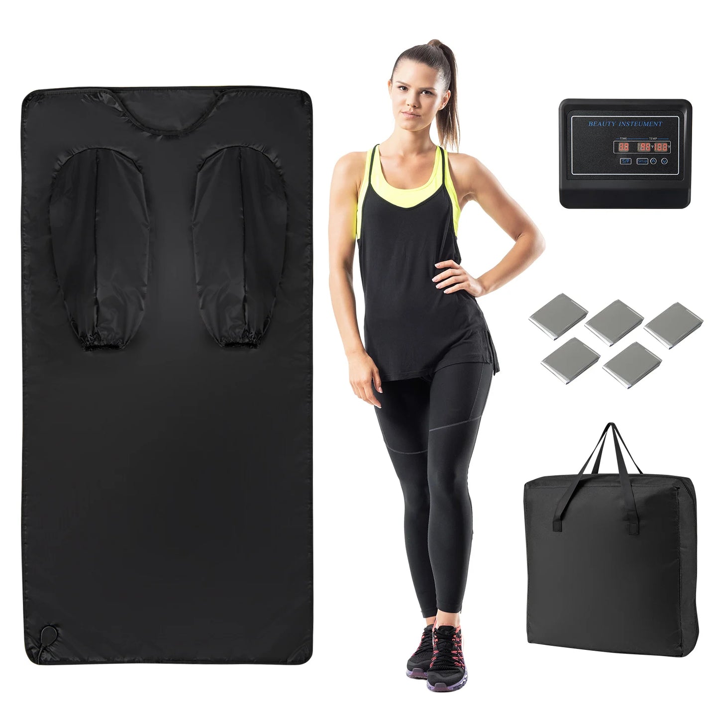 Portable Infrared Sauna Blanket 36 x 76 in | 6 Heat Levels, 86–176°F Range, 1–60 Minute Timer, Armholes & Foldable Waterproof Design