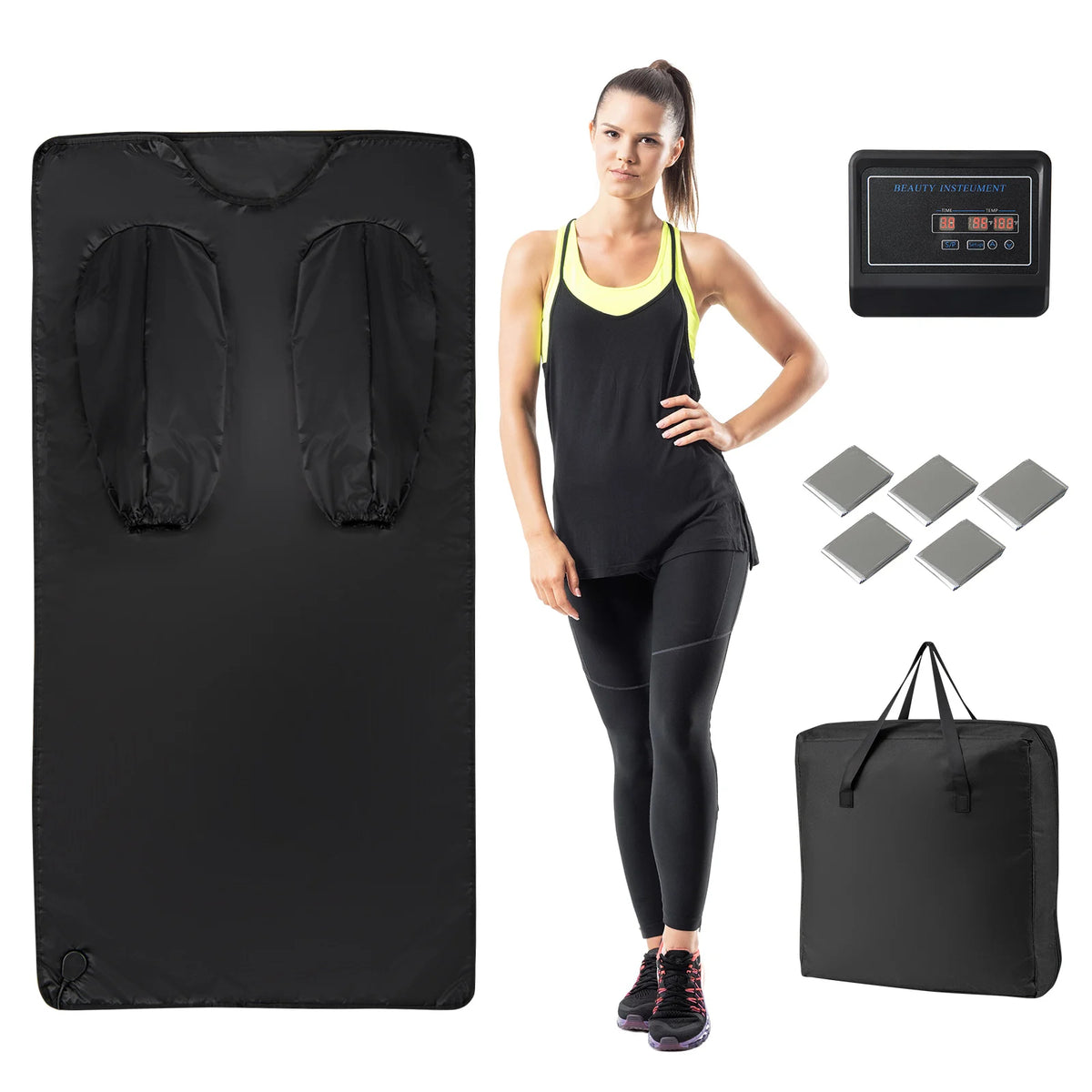 Infrared Sauna Blanket with Armholes, Adjustable Heat, Timer and Carry Bag