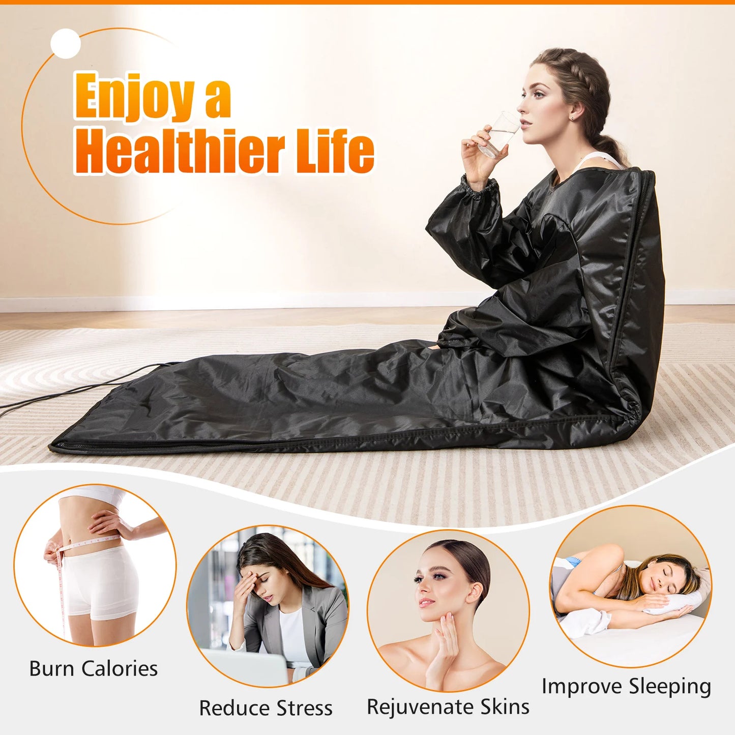 Portable Infrared Sauna Blanket 36 x 76 in | 6 Heat Levels, 86–176°F Range, 1–60 Minute Timer, Armholes & Foldable Waterproof Design
