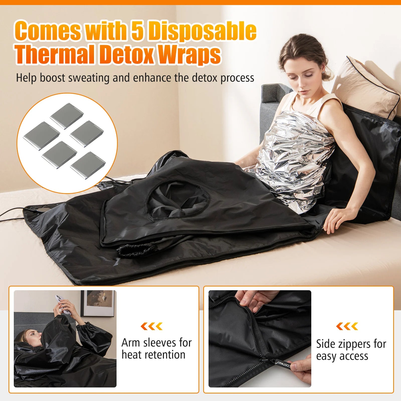 Portable Infrared Sauna Blanket 36 x 76 in | 6 Heat Levels, 86–176°F Range, 1–60 Minute Timer, Armholes & Foldable Waterproof Design