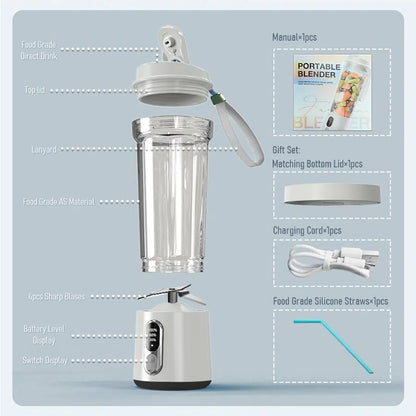 Portable Blender 180W | USB Rechargeable Smoothie Maker | 4000mAh Battery, 18,000 RPM, Travel Cup