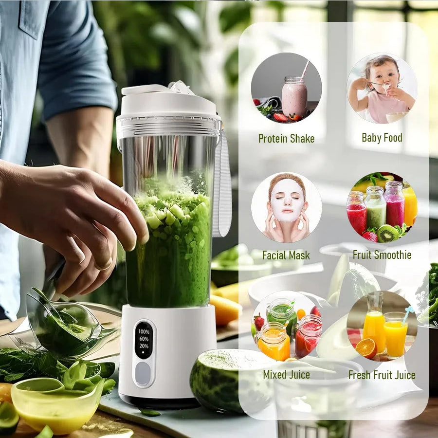 Portable Blender 180W | USB Rechargeable Smoothie Maker | 4000mAh Battery, 18,000 RPM, Travel Cup