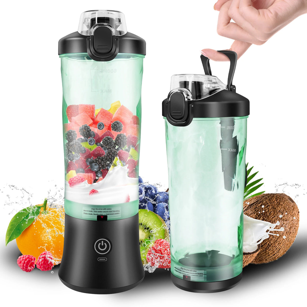 Portable Blender for Smoothies, 600 ml, USB-C Rechargeable, 6 Blades
