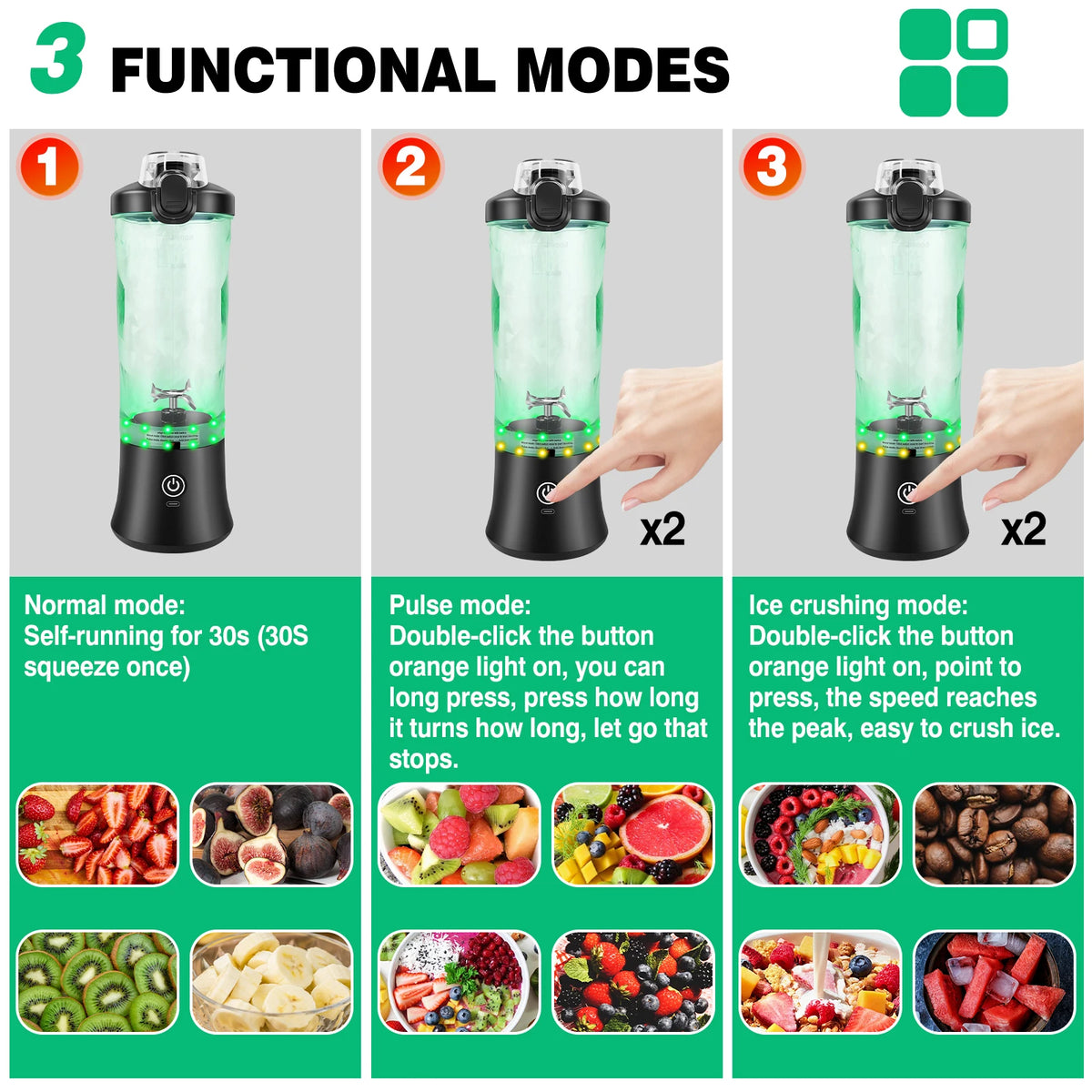 Portable Blender for Smoothies, 600 ml, USB-C Rechargeable, 6 Blades
