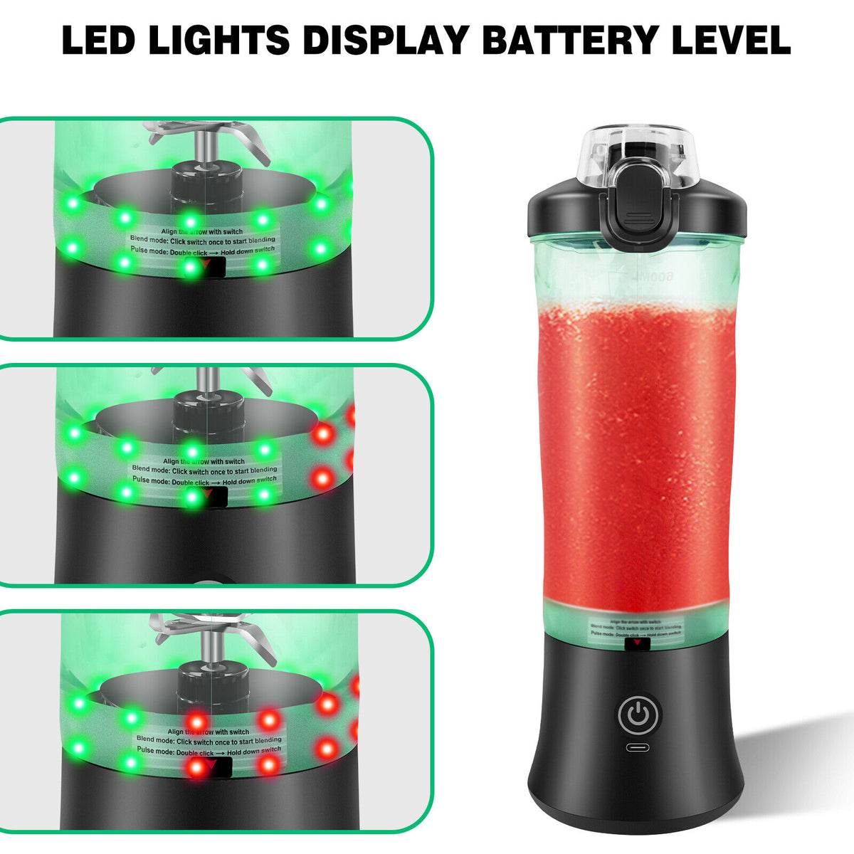 Portable Blender for Smoothies, 600 ml, USB-C Rechargeable, 6 Blades