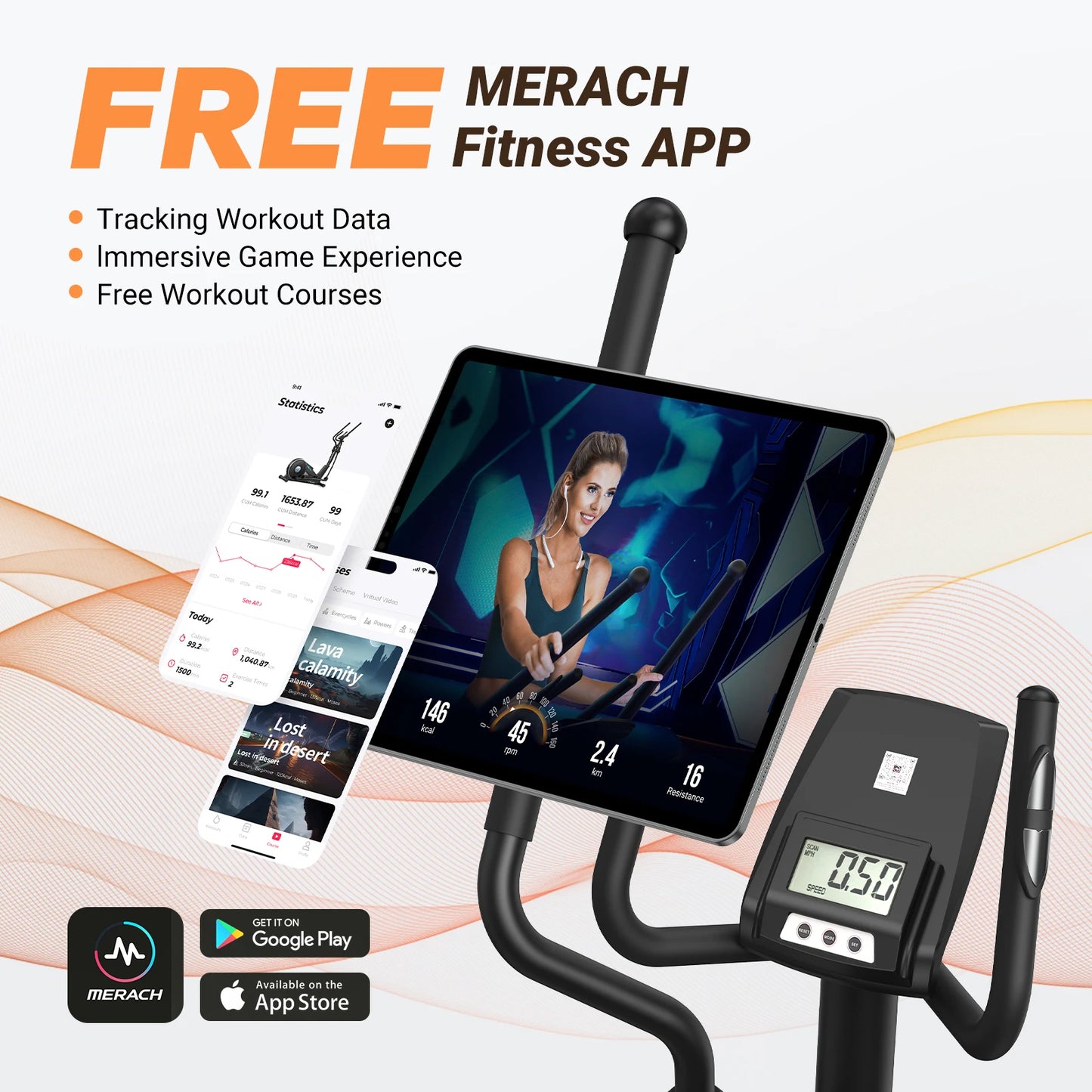 Magnetic Elliptical Machine with 16 Resistance Levels | 15.5-Inch Stride, App Connectivity, 350 lb Capacity & Quiet Rear Drive